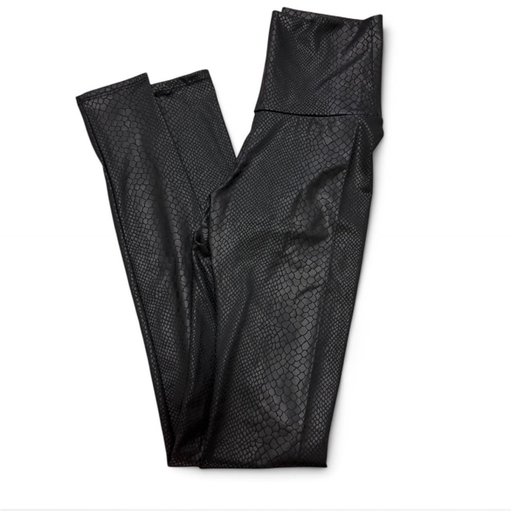 Faux Leather Snake Skin Leggings Black High Waist Pants for Women